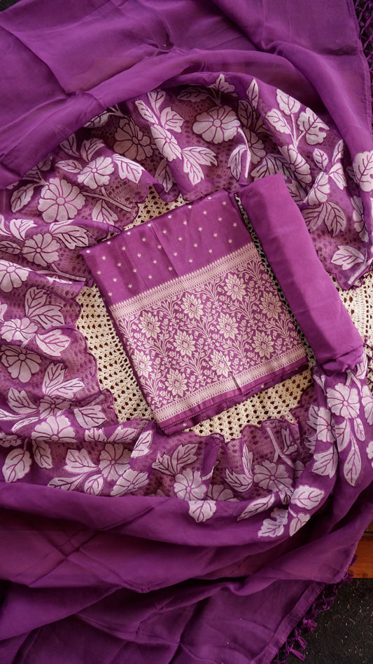 Banarasi Silk Unstitched Salwar Suit with Zari Work [GUD361]