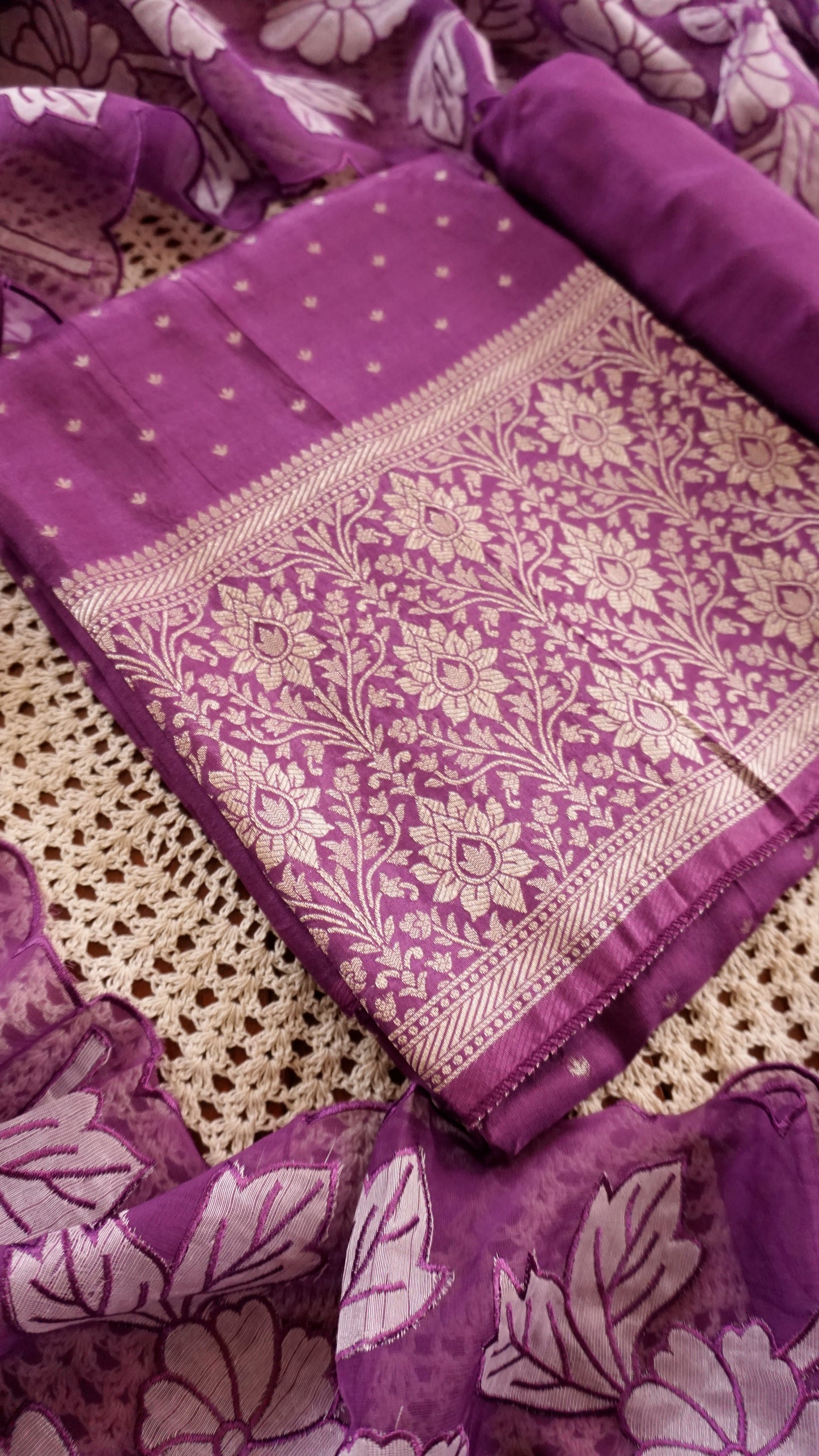 Banarasi Silk Unstitched Salwar Suit with Zari Work [GUD361]