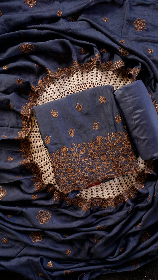 Elegant Vijithra Silk Unstitched Salwar Set [GUD373]
