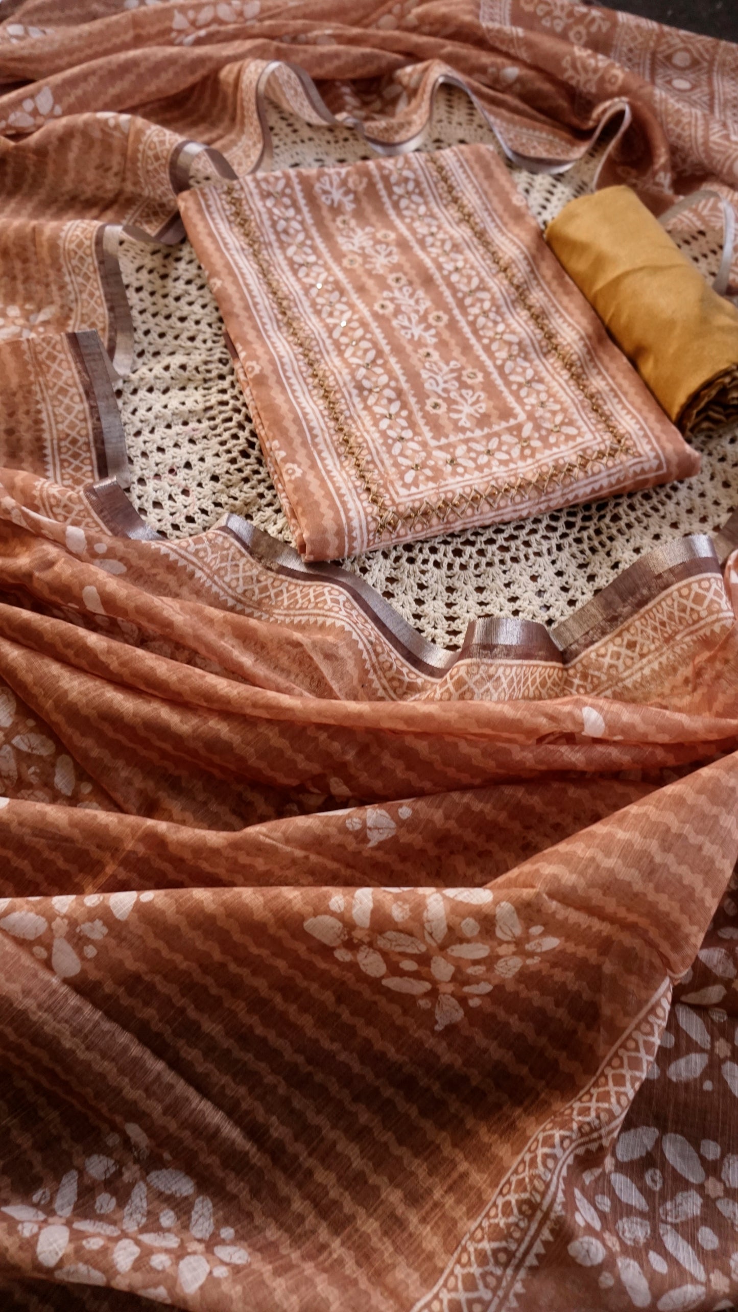 Elegant Printed Cotton Salwar Set – Earthy Brown Collection [GUD342]