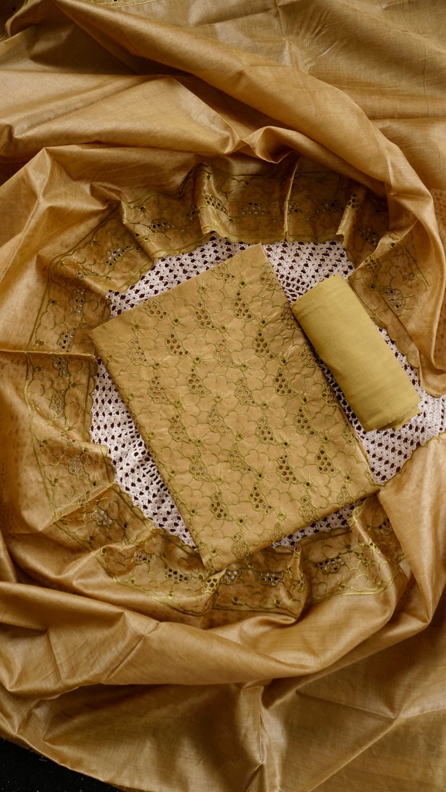 Elegant Tussar Silk Unstitched Salwar Set [GUE11]