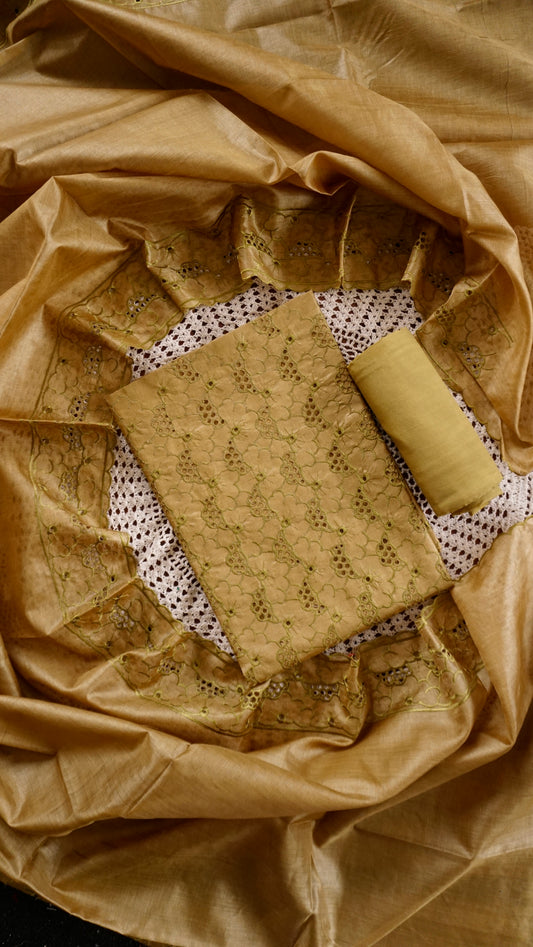 Elegant Tussar Silk Unstitched Salwar Set [GUE11]