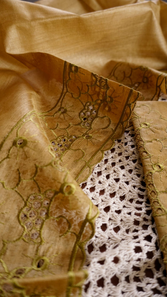 Elegant Tussar Silk Unstitched Salwar Set [GUE11]