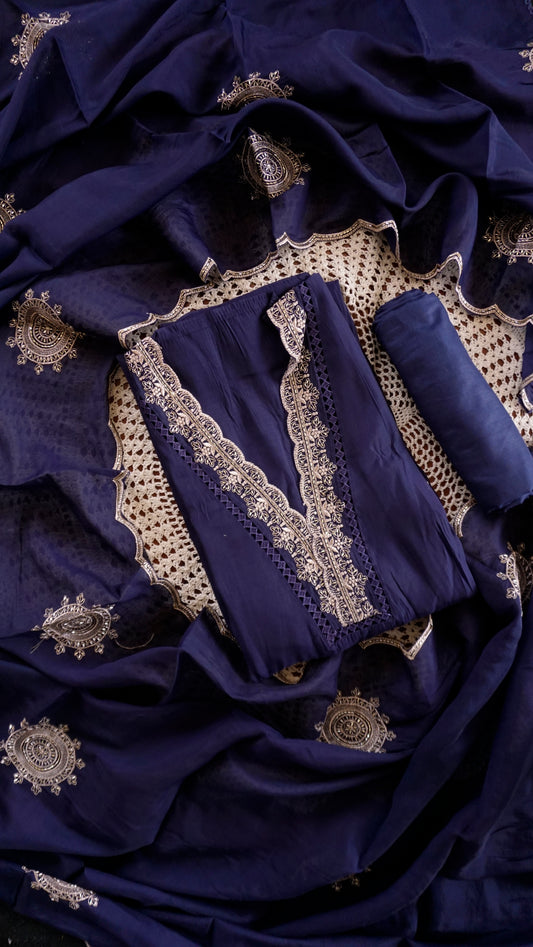 Elegant Mul Chanderi Unstitched Salwar Set [GUE99]