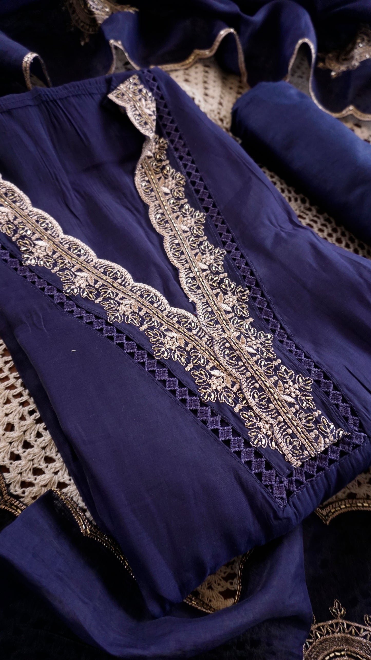 Elegant Mul Chanderi Unstitched Salwar Set [GUE99]
