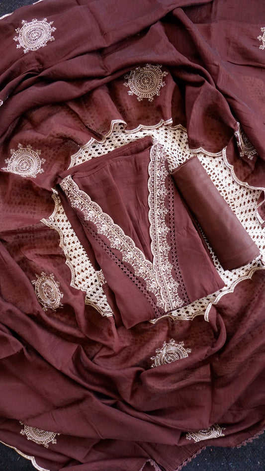 Elegant Mul Chanderi Unstitched Salwar Set [GUE97]