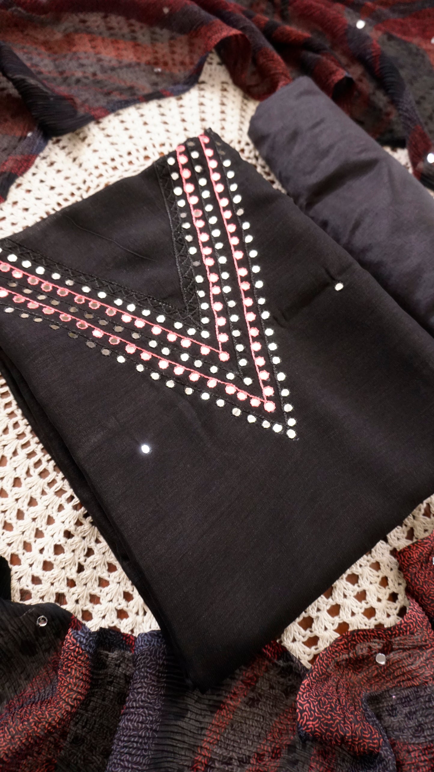 Elegant Georgette Unstitched Salwar Set with Embroidered Neck Design [GUF131]