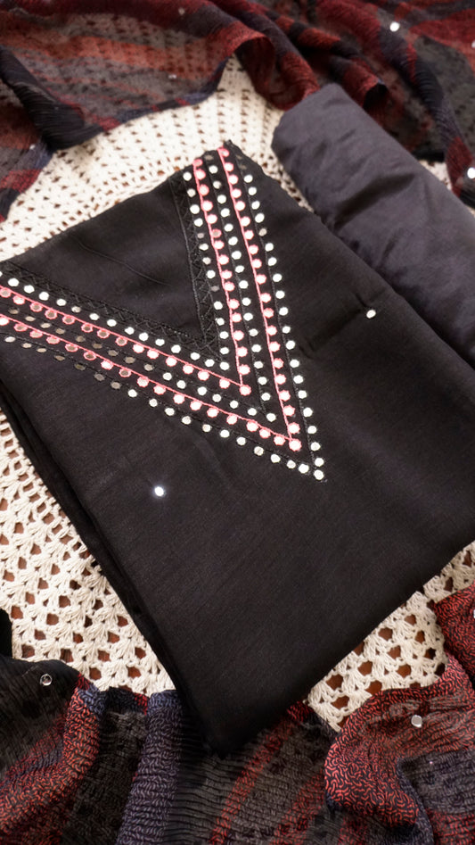 Elegant Georgette Unstitched Salwar Set with Embroidered Neck Design [GUF131]