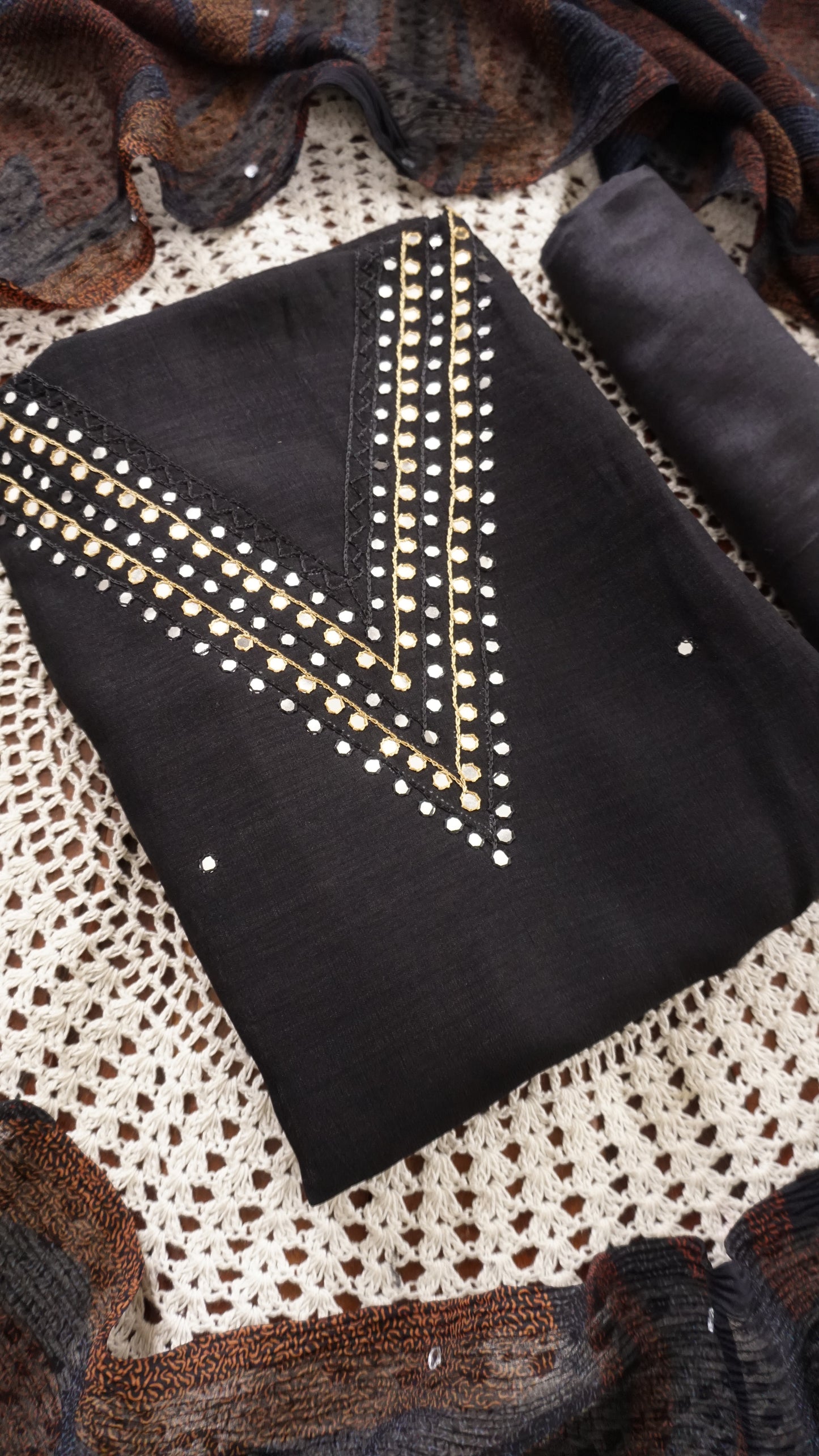 Elegant Georgette Unstitched Salwar Set with Embroidered Neck Design [GUF38]