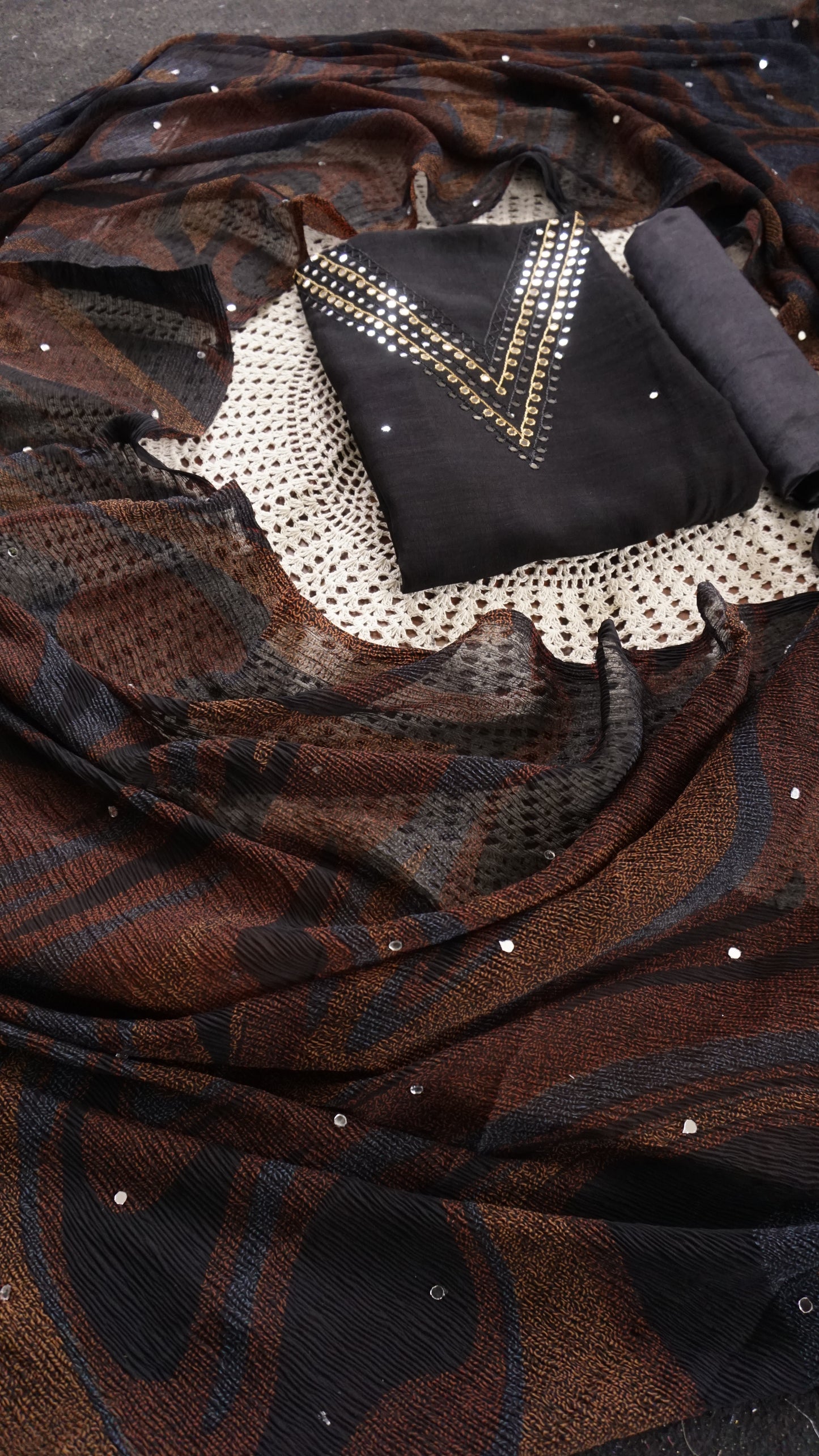 Elegant Georgette Unstitched Salwar Set with Embroidered Neck Design [GUF38]