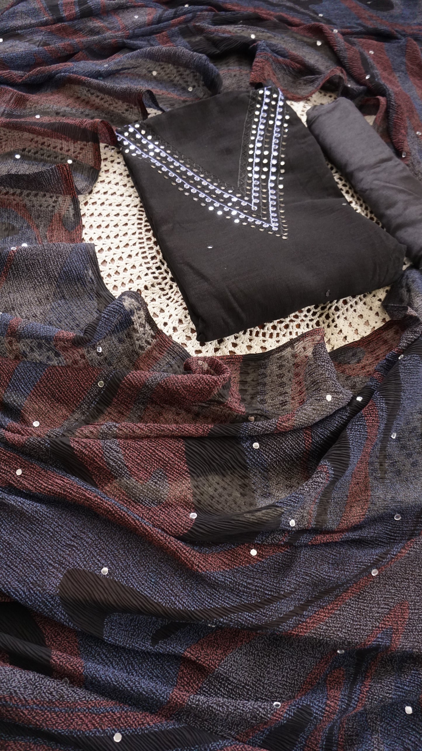 Elegant Georgette Unstitched Salwar Set with Embroidered Neck Design [GUF132]