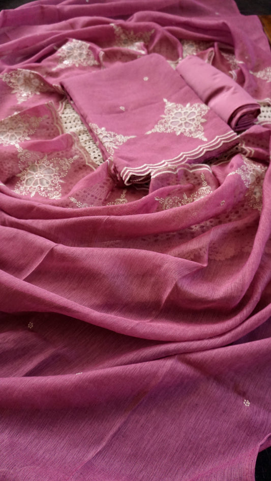 Elegant Linen Tissue Mixed Unstitched Salwar Set [GUF13]