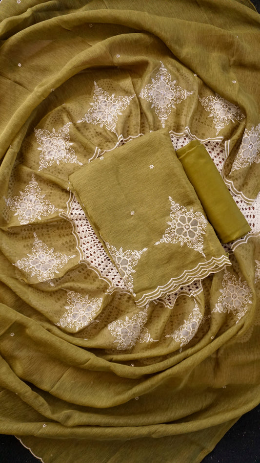 Elegant Linen Tissue Mixed Unstitched Salwar Set [GUF12]