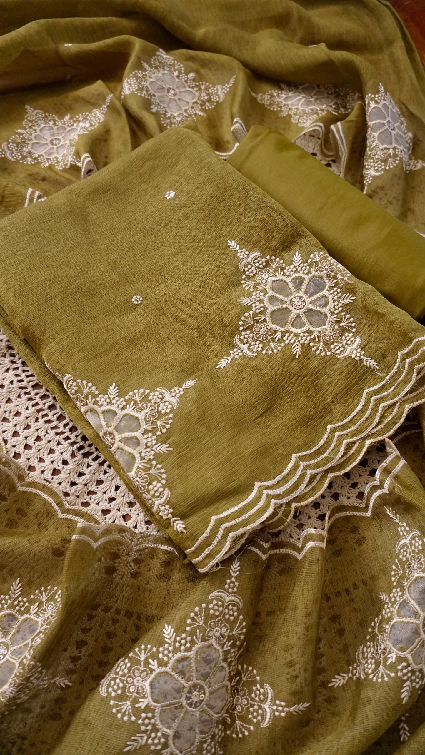 Elegant Linen Tissue Mixed Unstitched Salwar Set [GUF12]
