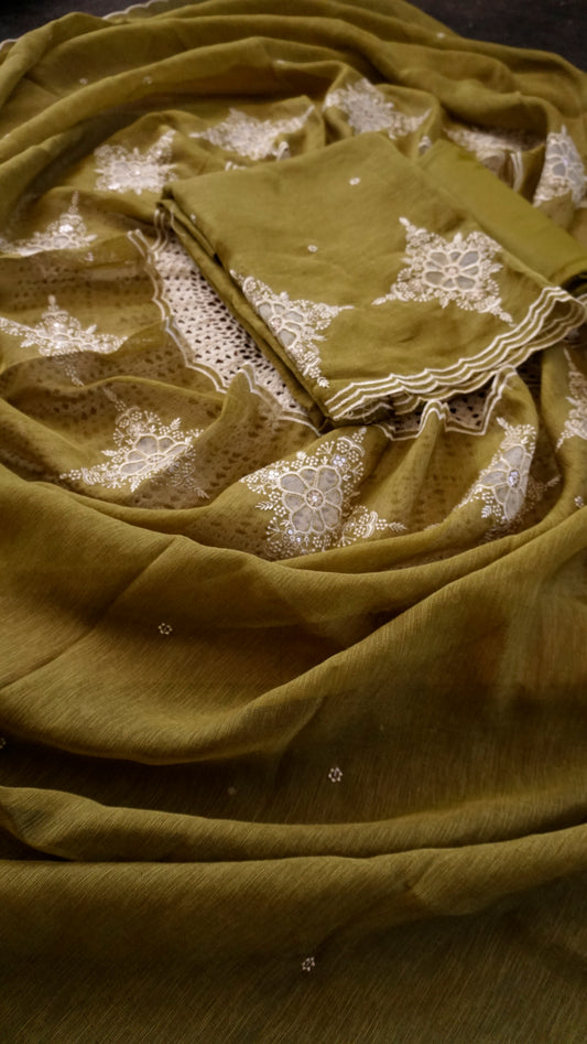 Elegant Linen Tissue Mixed Unstitched Salwar Set [GUF12]