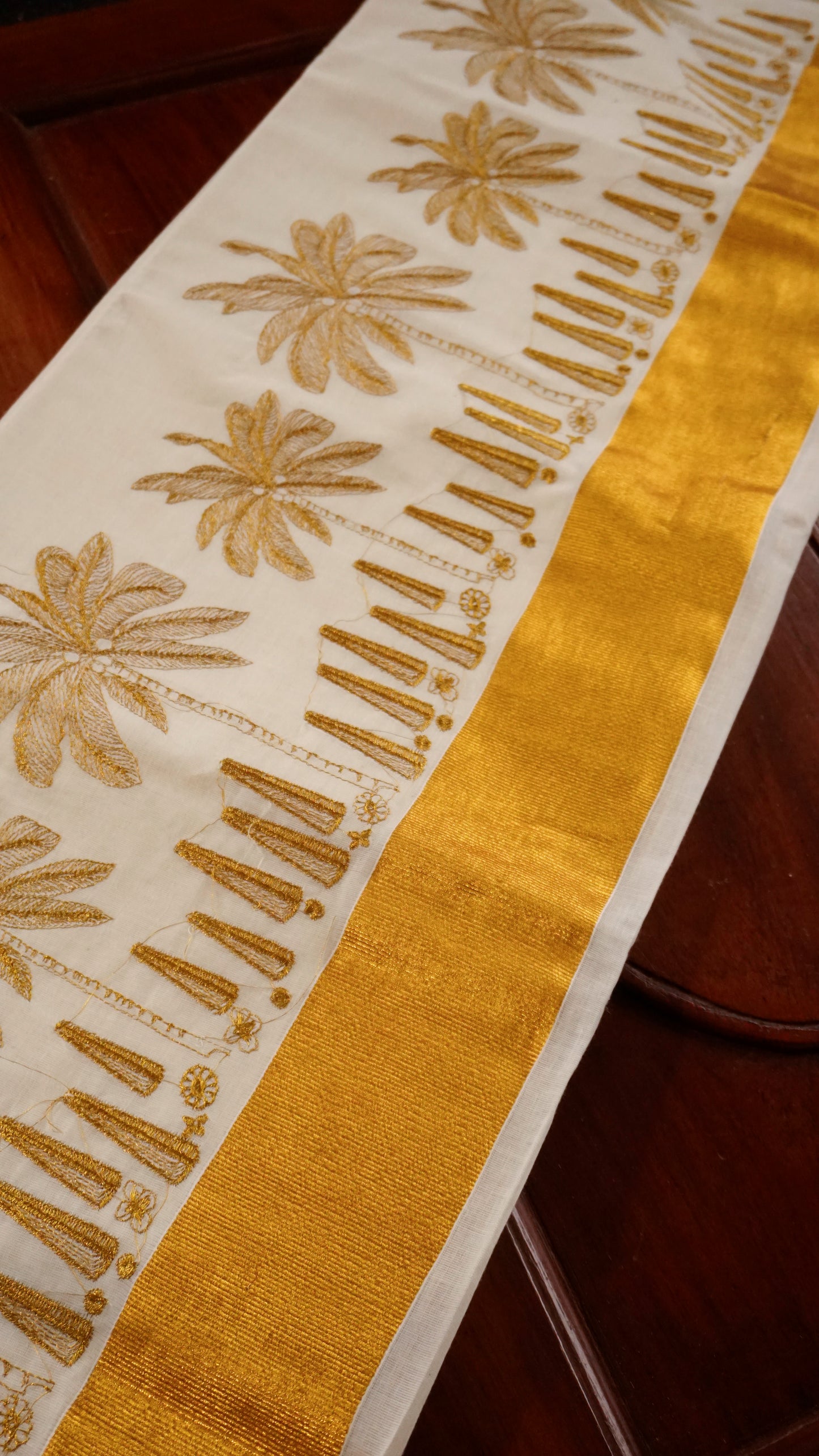 Traditional Kerala Kasavu Saree with Golden Palm Tree Motifs [MC86]