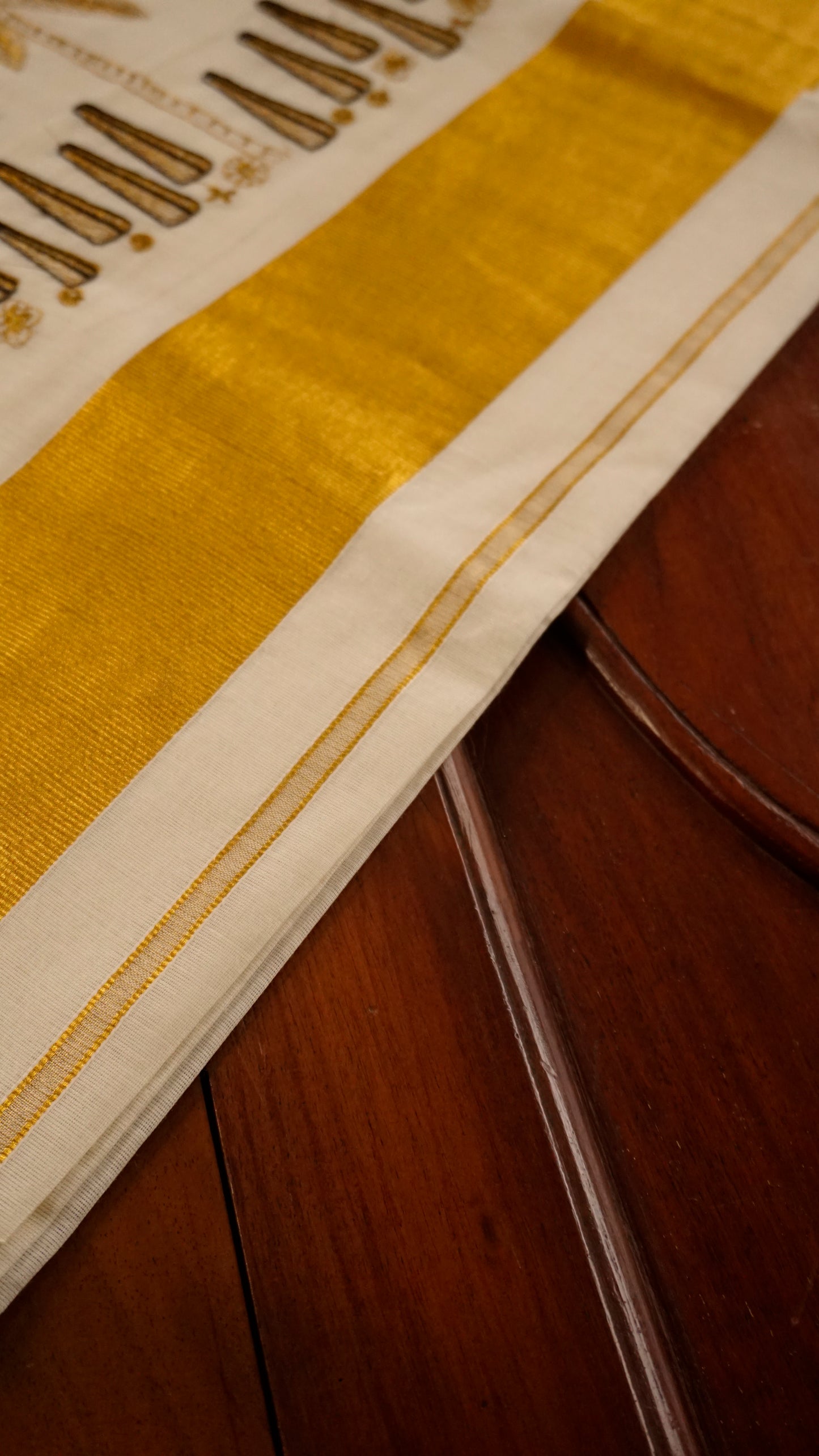 Traditional Kerala Kasavu Saree with Golden Palm Tree Motifs [MC66]