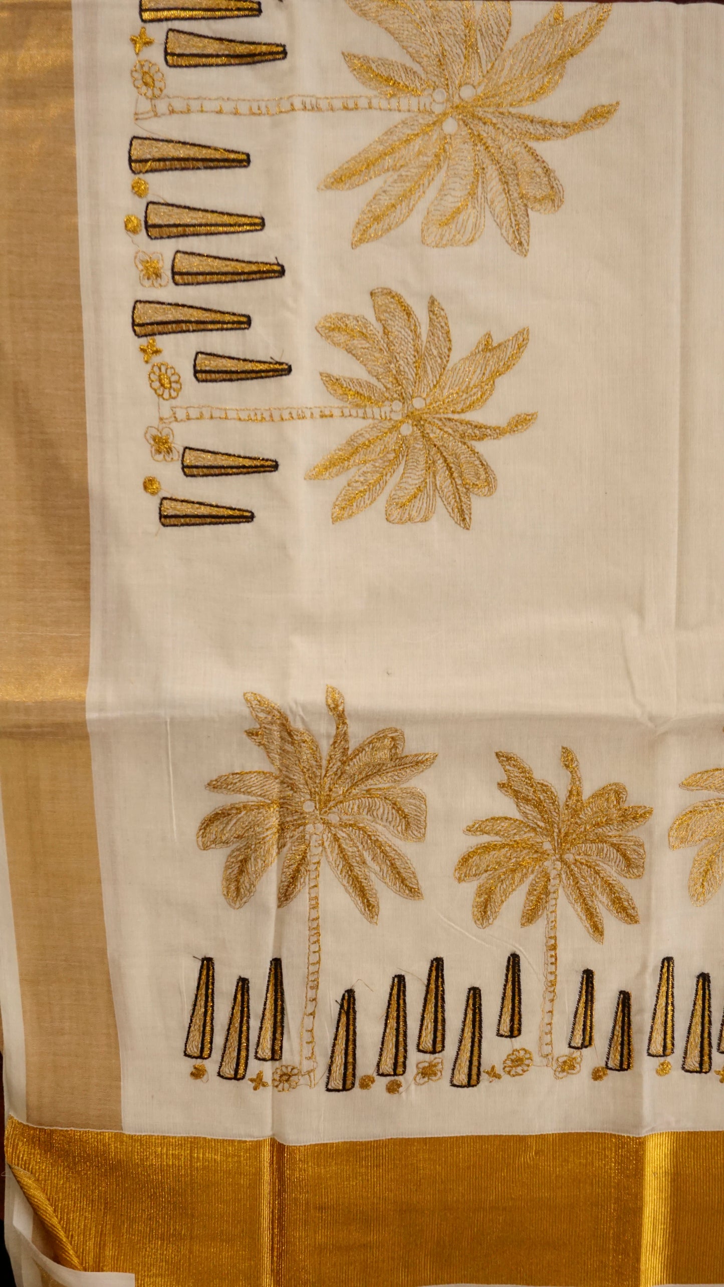 Traditional Kerala Kasavu Saree with Golden Palm Tree Motifs [MC66]