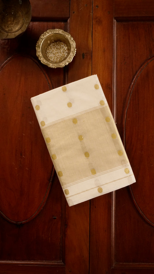 Elegant Kerala Kasavu Saree with Golden Butta Motifs [MC69]