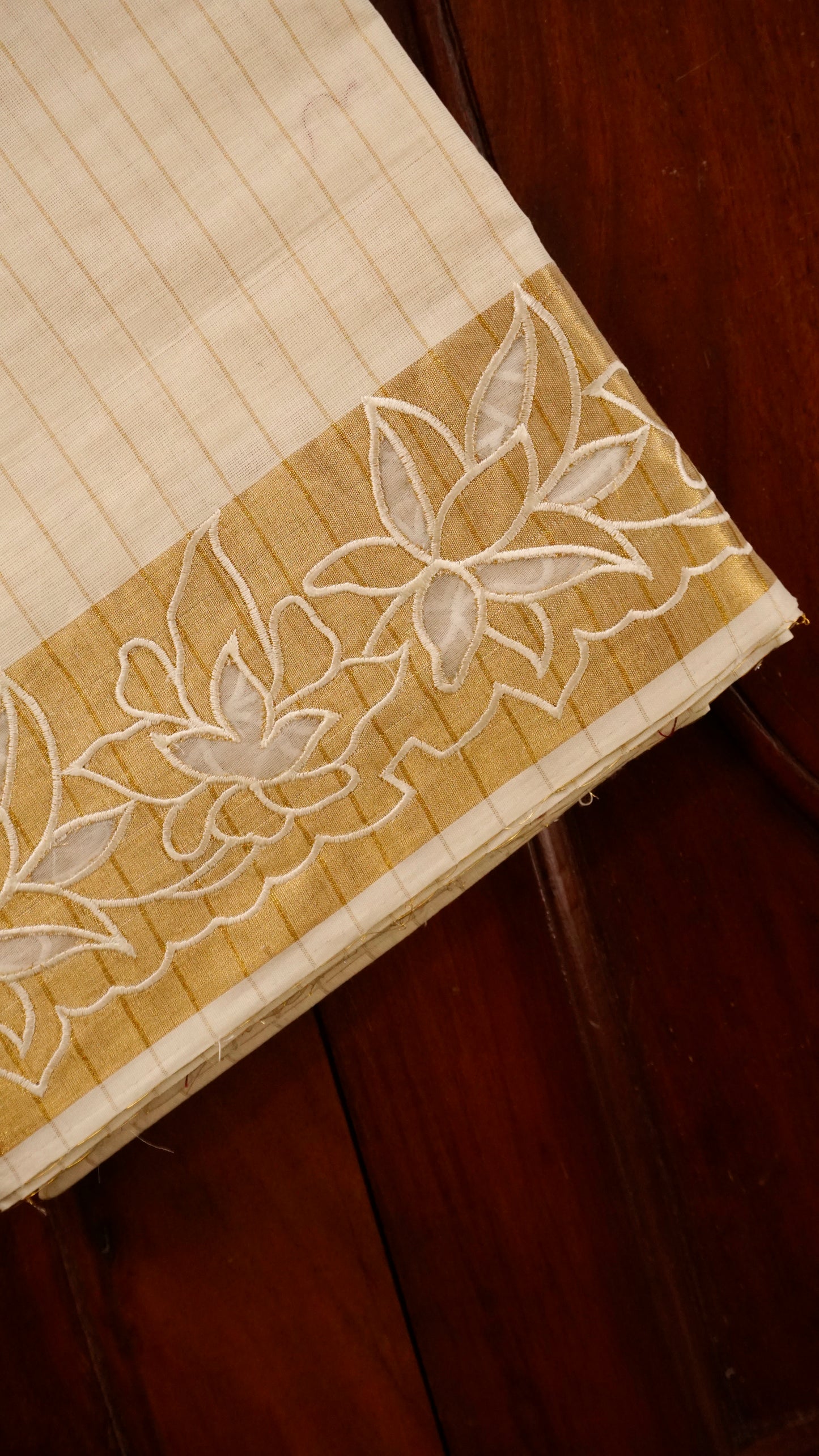 Kerala Kasavu Cotton Saree Cream & Golden Zari Border [MC63]
