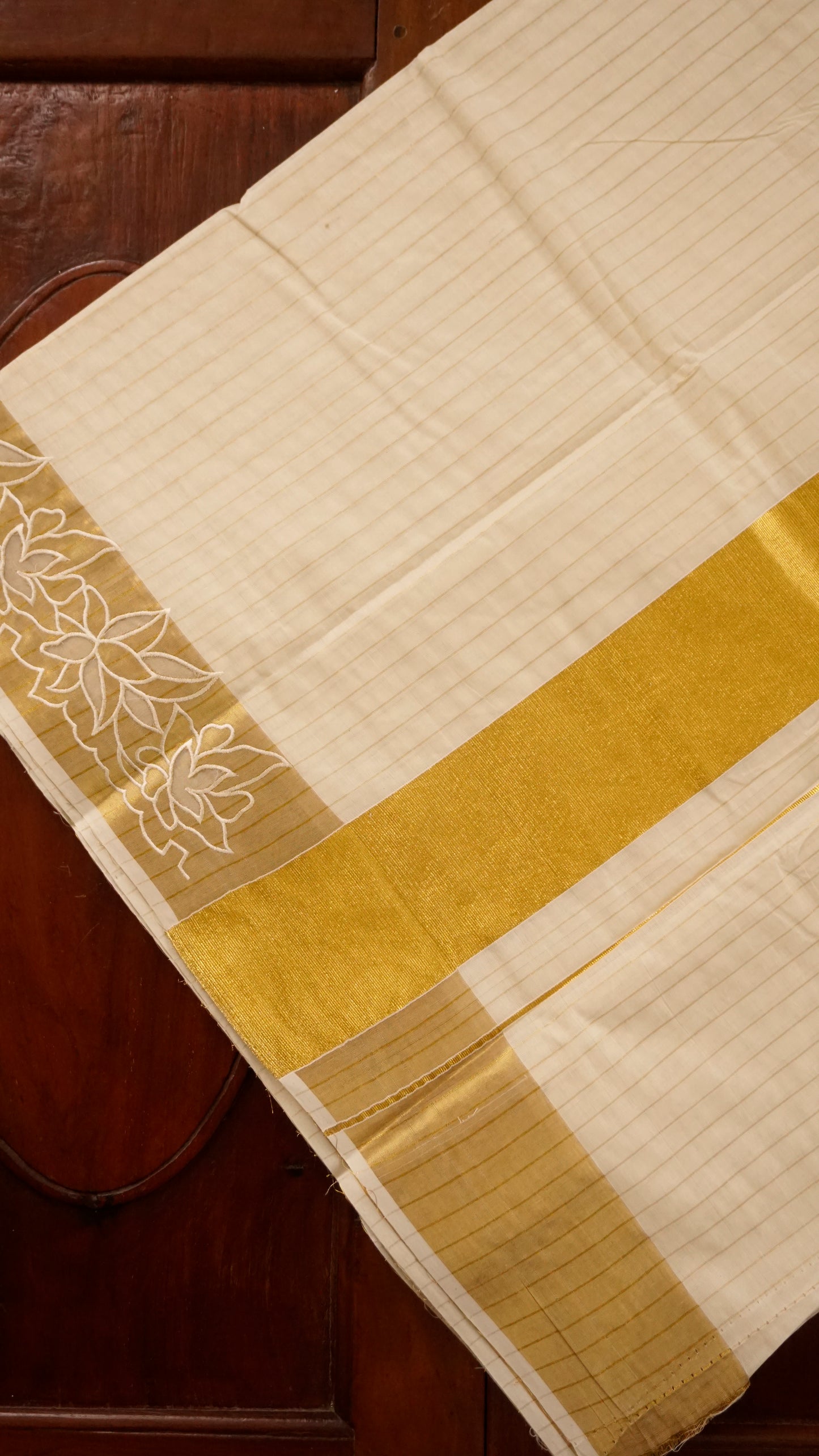 Kerala Kasavu Cotton Saree Cream & Golden Zari Border [MC63]