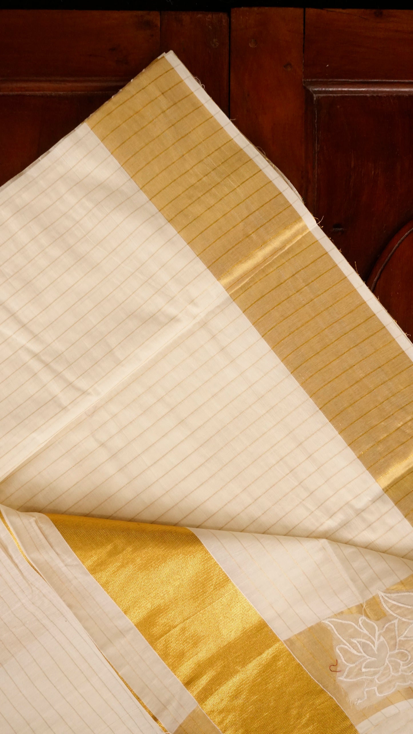 Kerala Kasavu Cotton Saree Cream & Golden Zari Border [MC63]