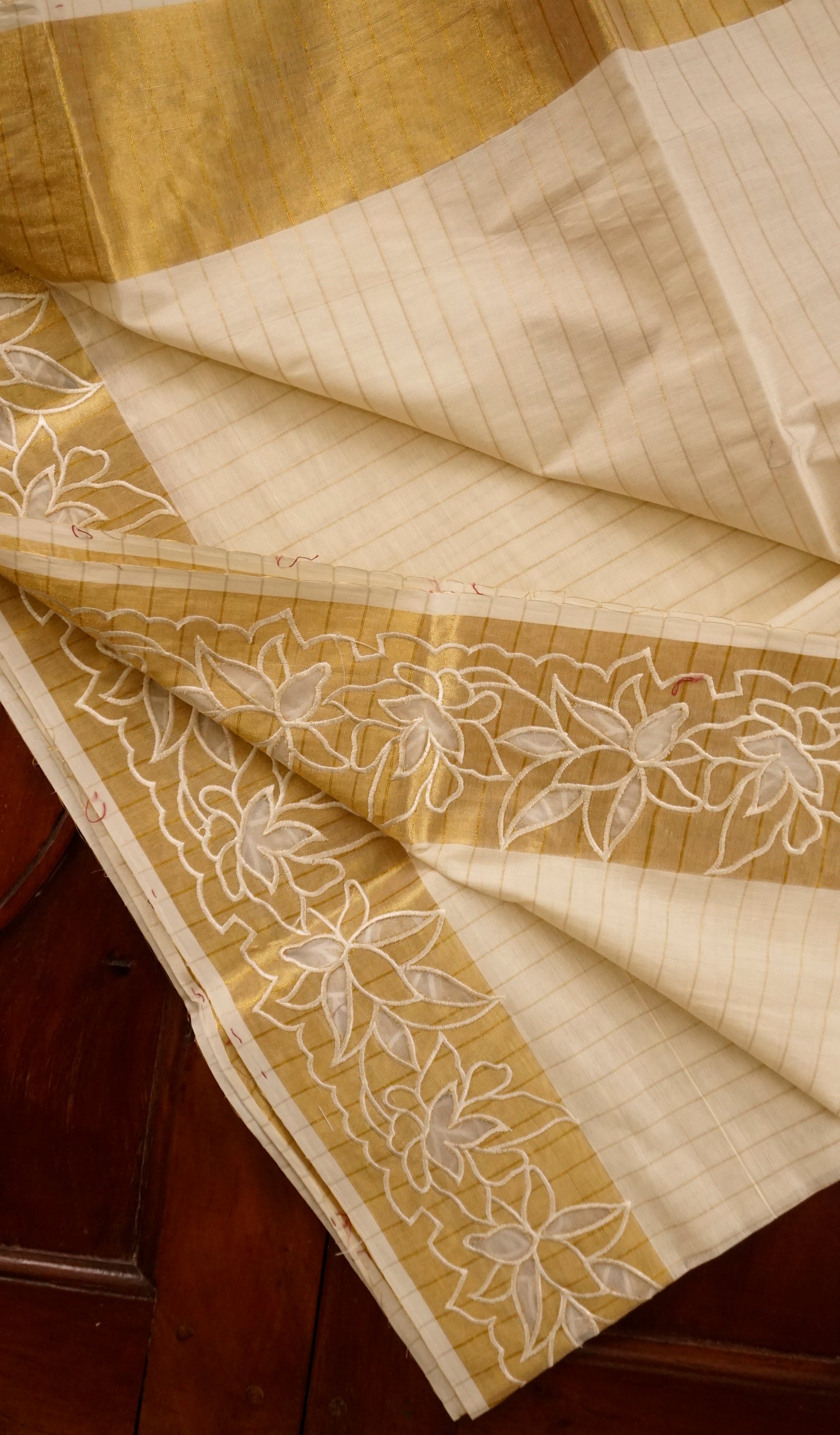 Kerala Kasavu Cotton Saree Cream & Golden Zari Border [MC63]