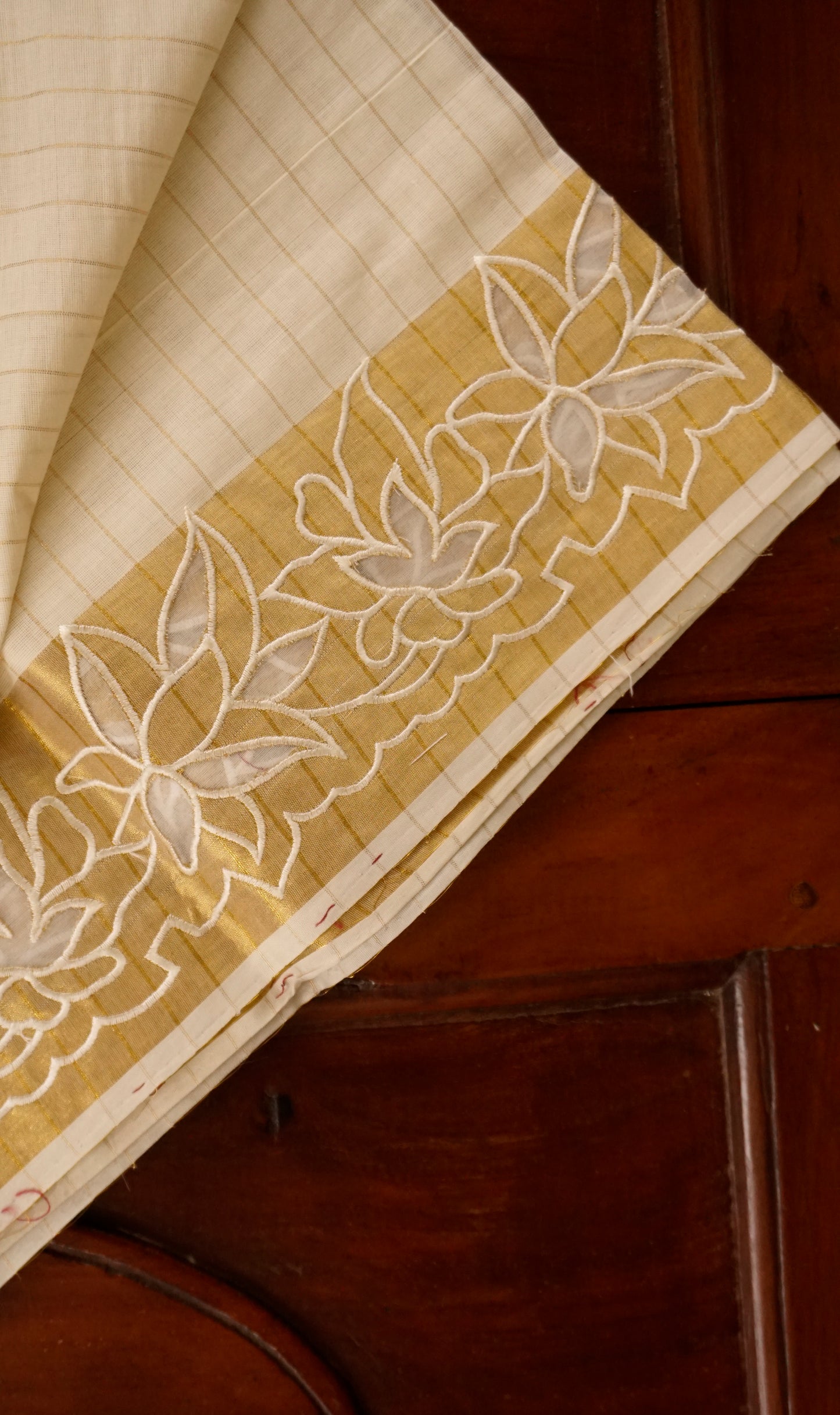 Kerala Kasavu Cotton Saree Cream & Golden Zari Border [MC63]