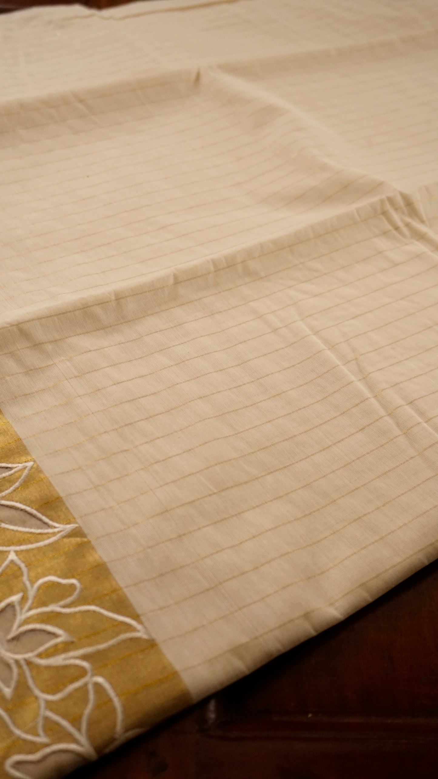 Kerala Kasavu Cotton Saree Cream & Golden Zari Border [MC63]