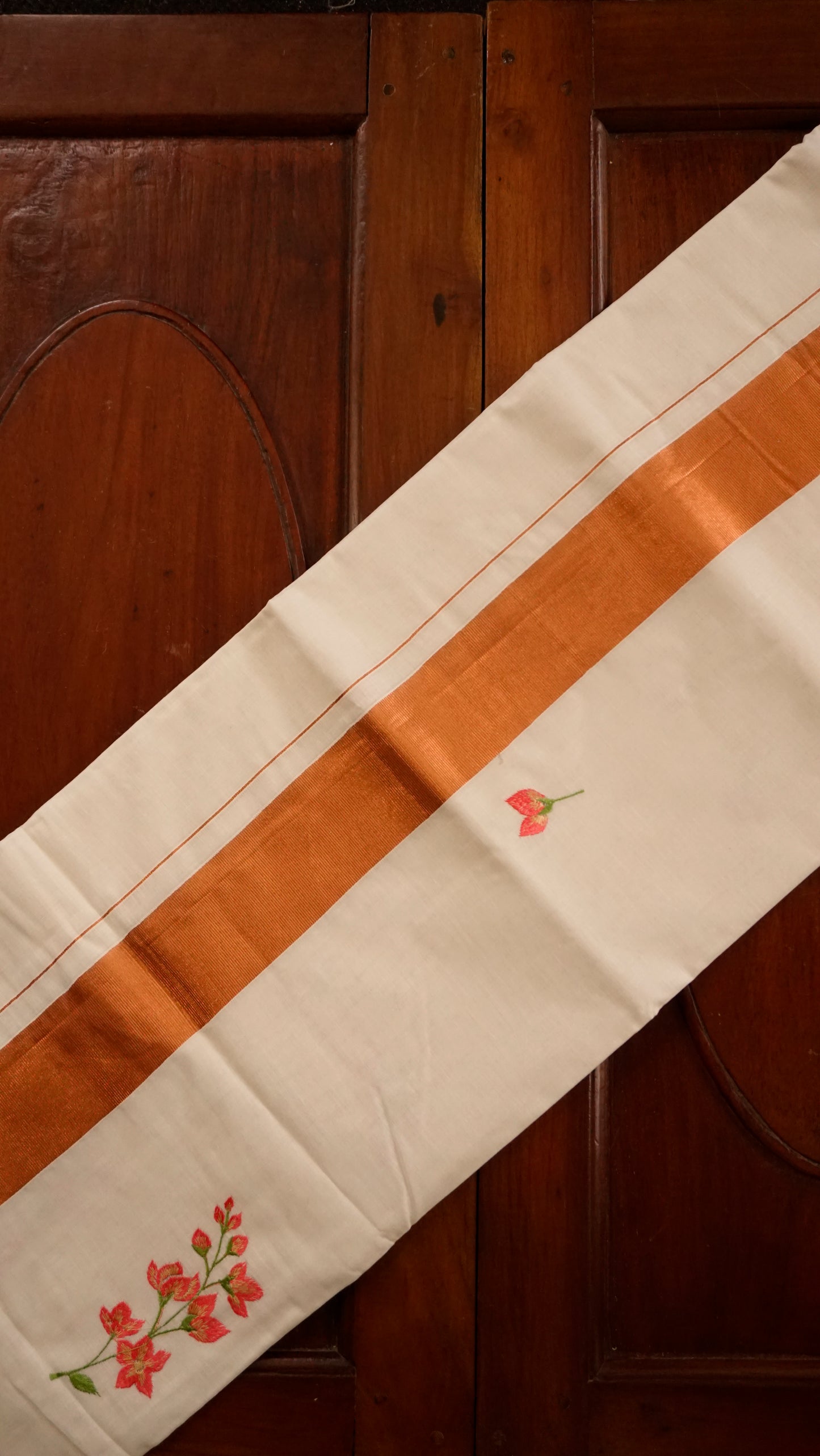 Kerala Cotton Saree Cream & Rust Orange Border [MC62]