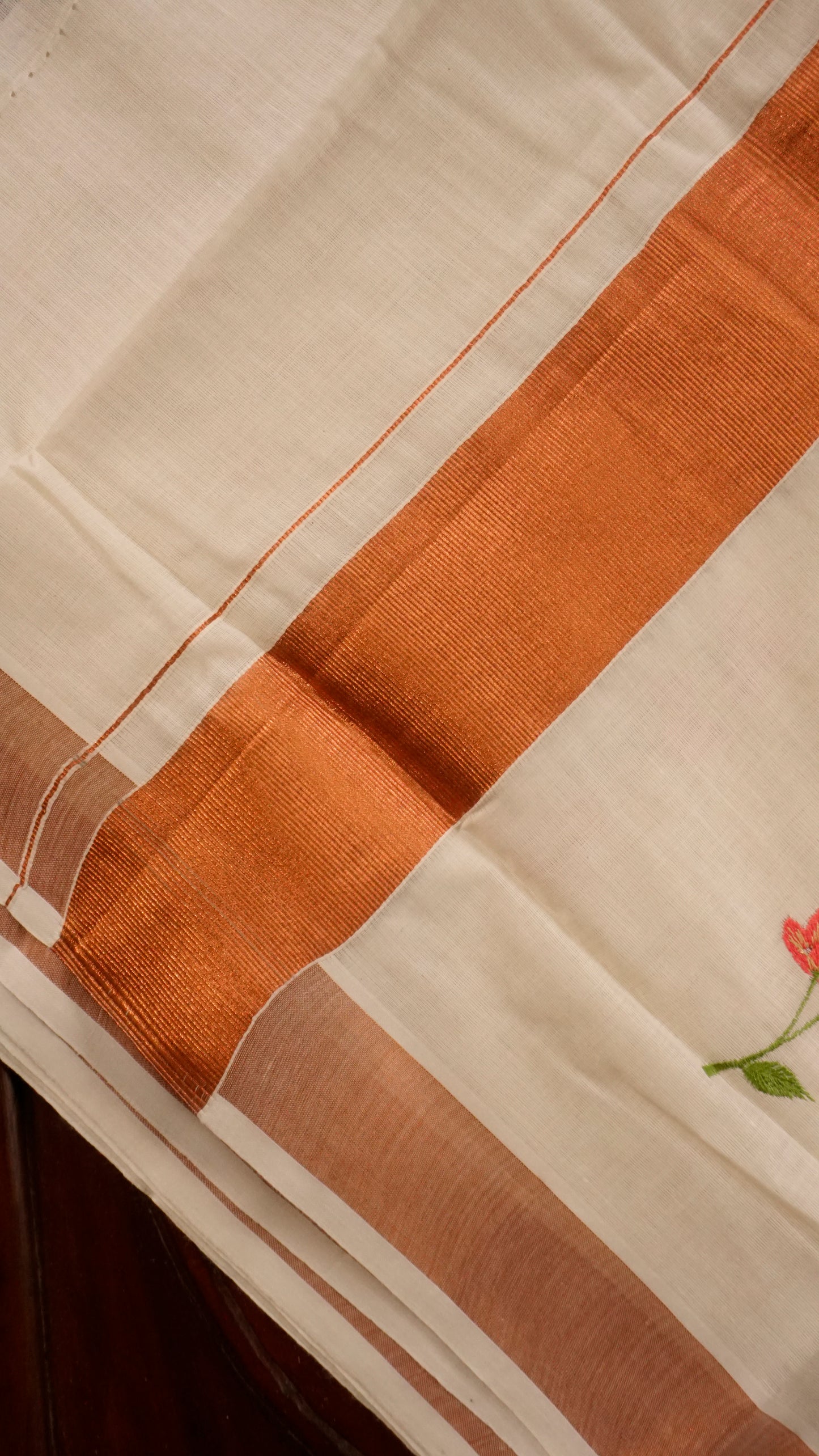 Kerala Cotton Saree Cream & Rust Orange Border [MC62]
