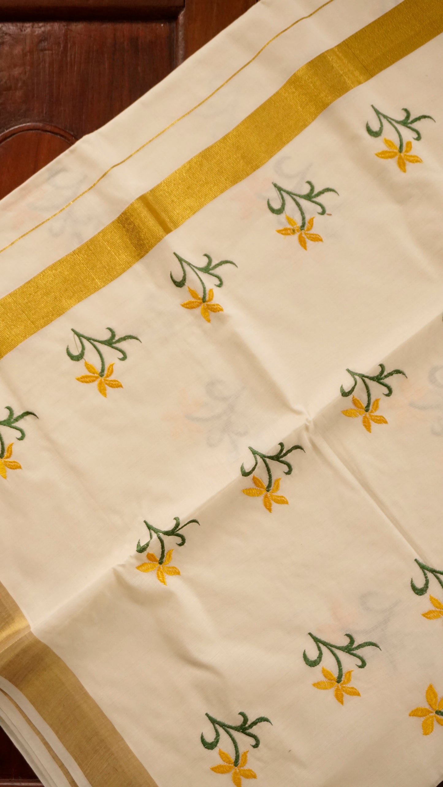 Kerala Kasavu Cotton Saree  Cream & Golden Zari Border [MC72]
