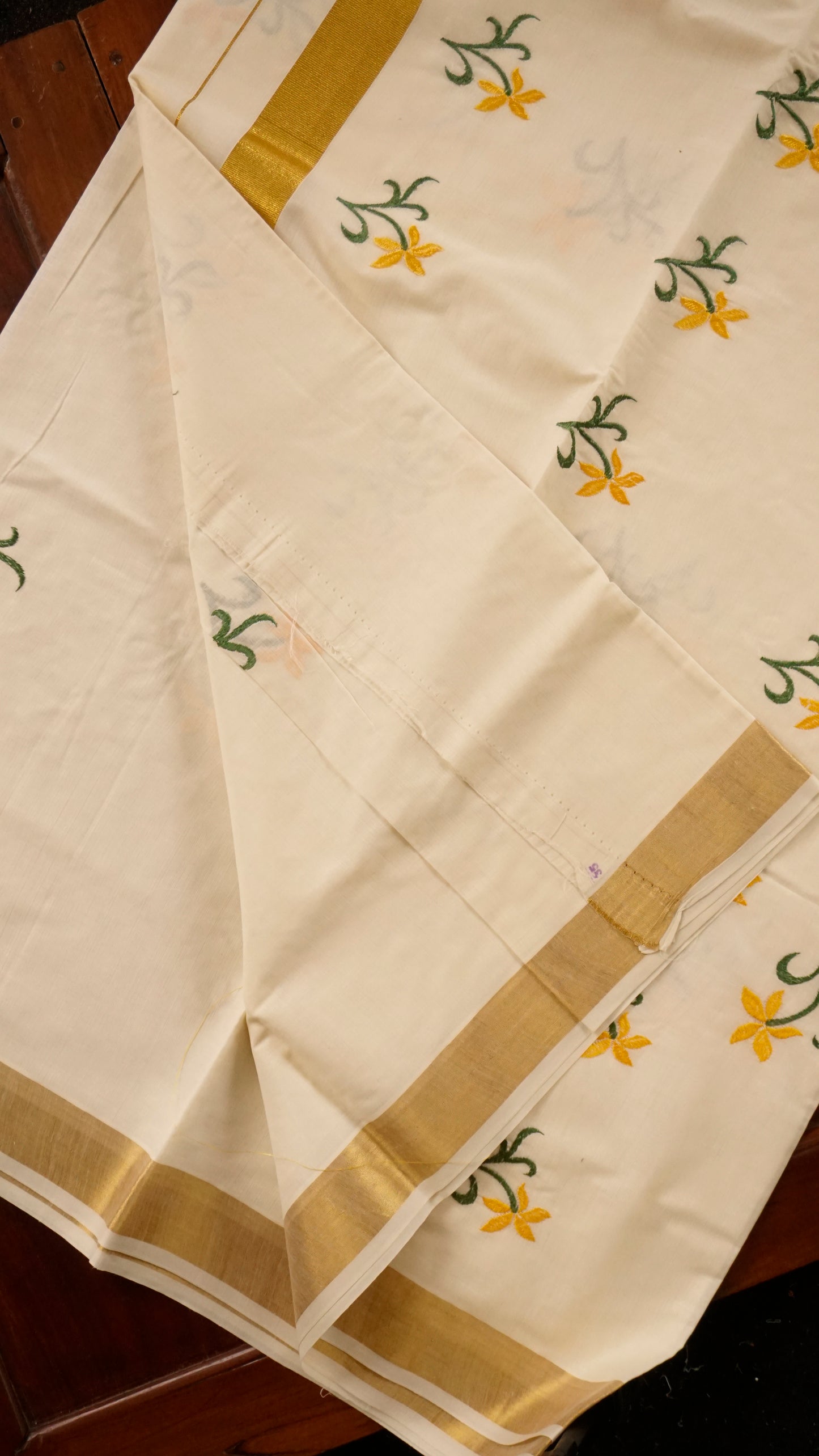Kerala Kasavu Cotton Saree  Cream & Golden Zari Border [MC72]