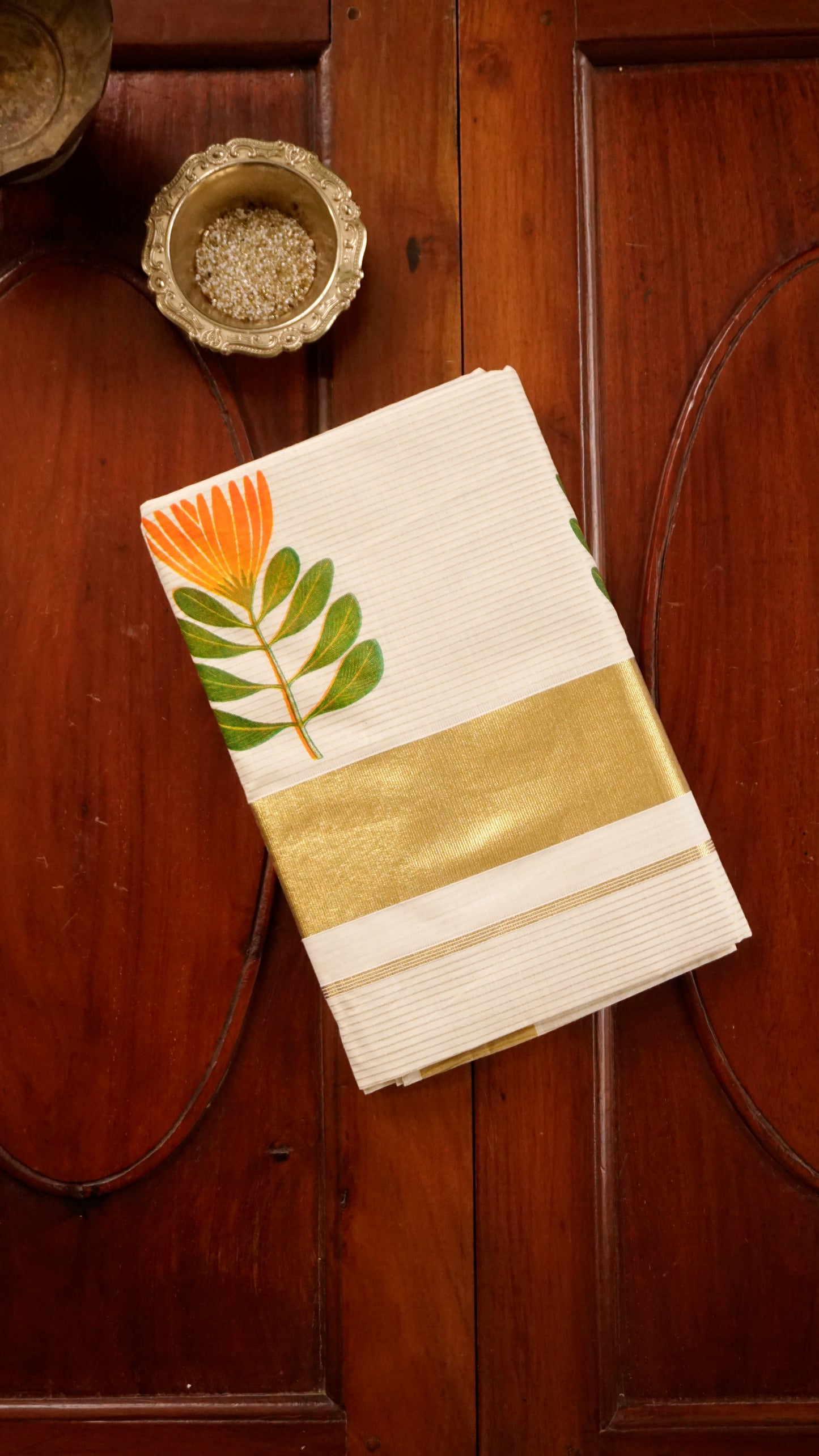 Kerala Kasavu Cotton Saree  Cream & Golden Zari Border [MC72]