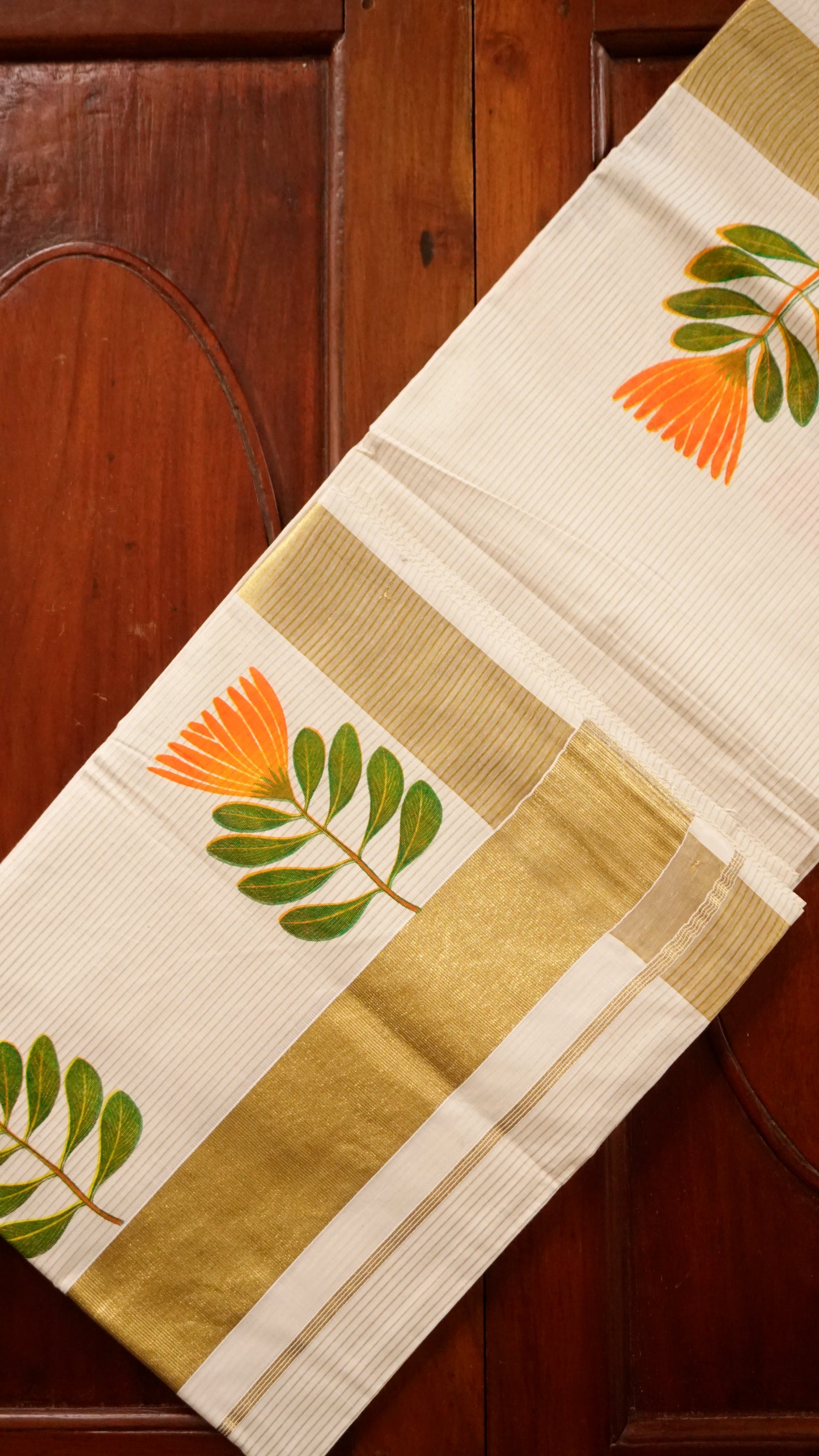 Kerala Kasavu Cotton Saree  Cream & Golden Zari Border [MC72]