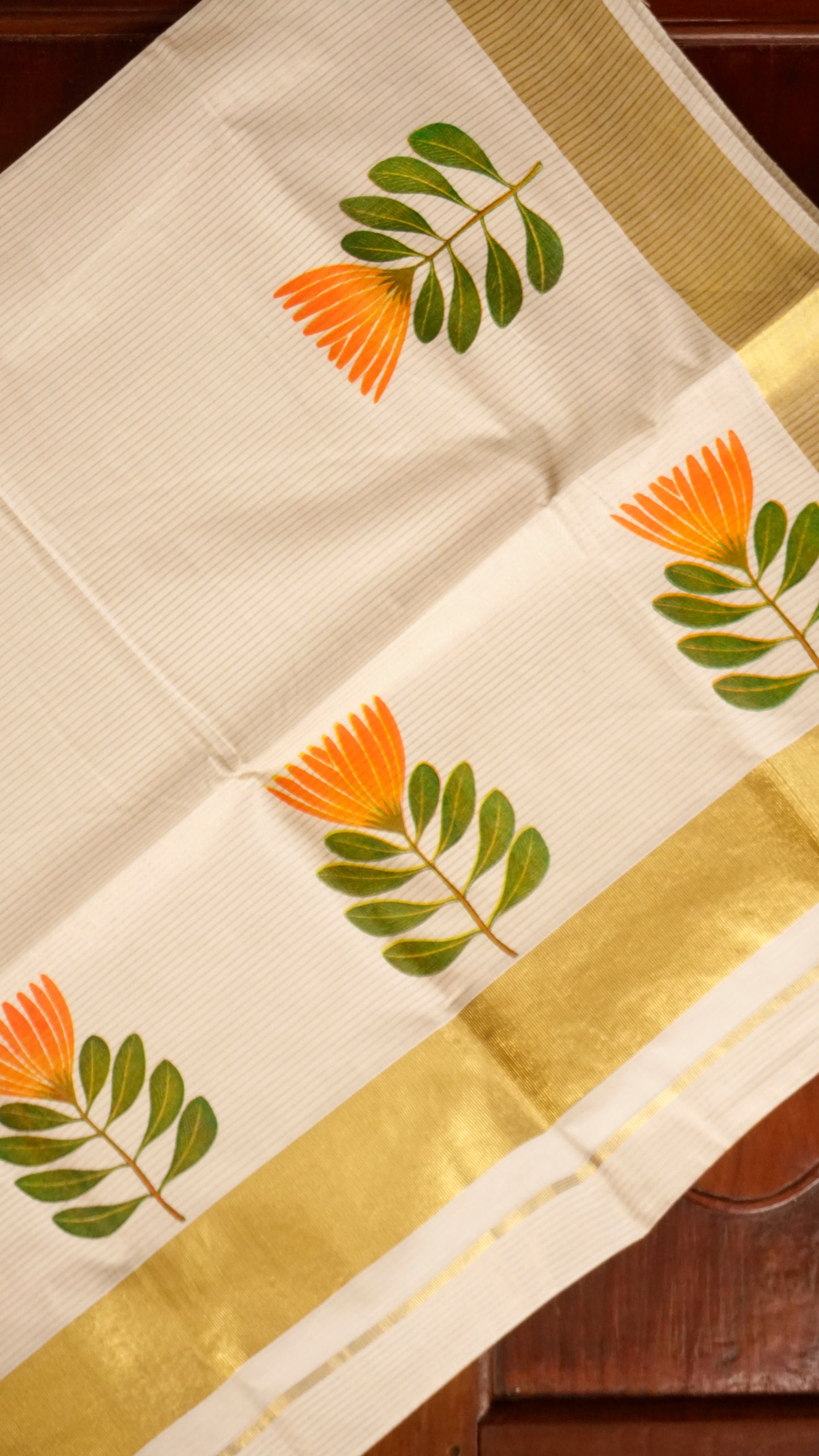 Kerala Kasavu Cotton Saree  Cream & Golden Zari Border [MC72]