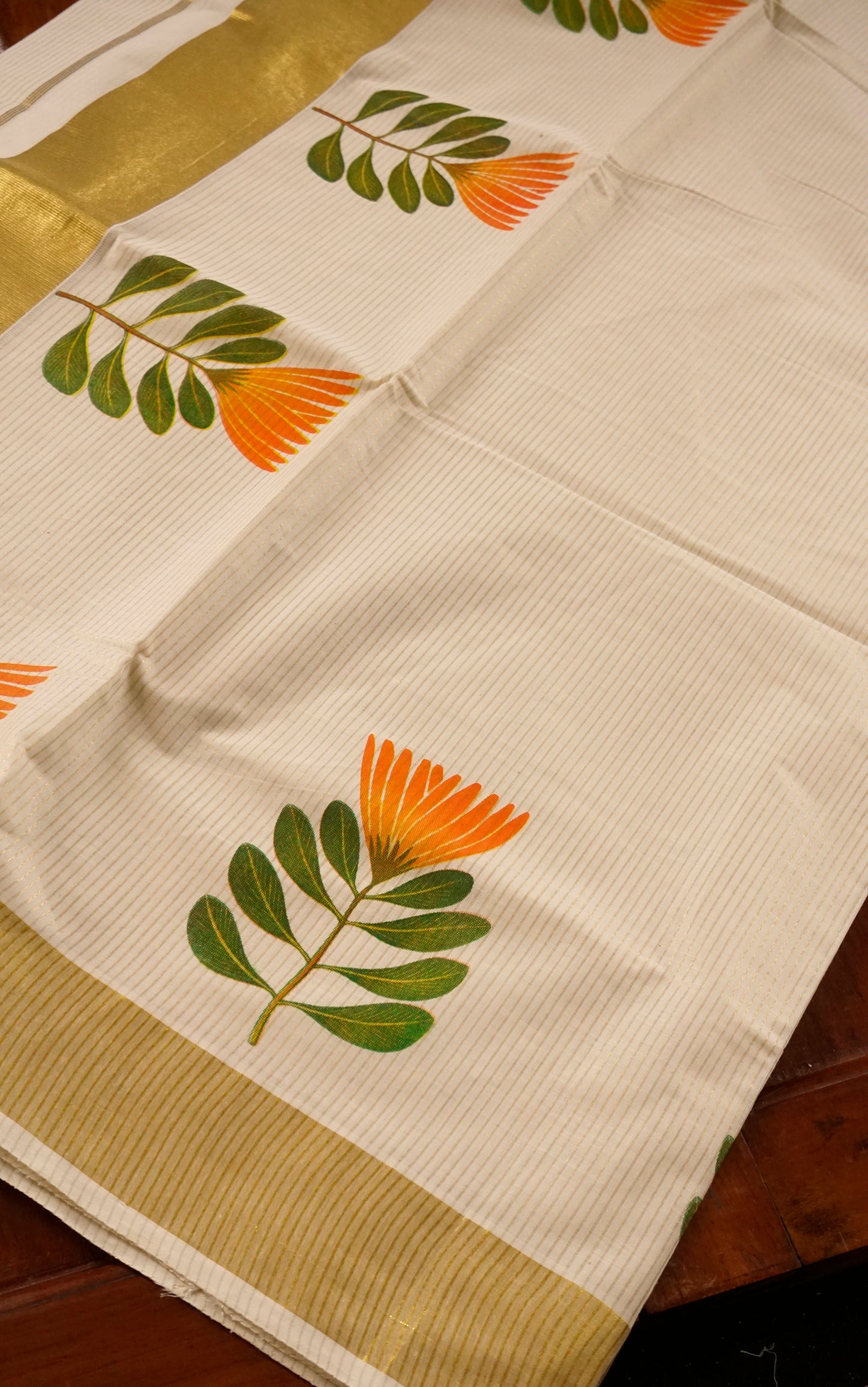 Kerala Kasavu Cotton Saree  Cream & Golden Zari Border [MC72]
