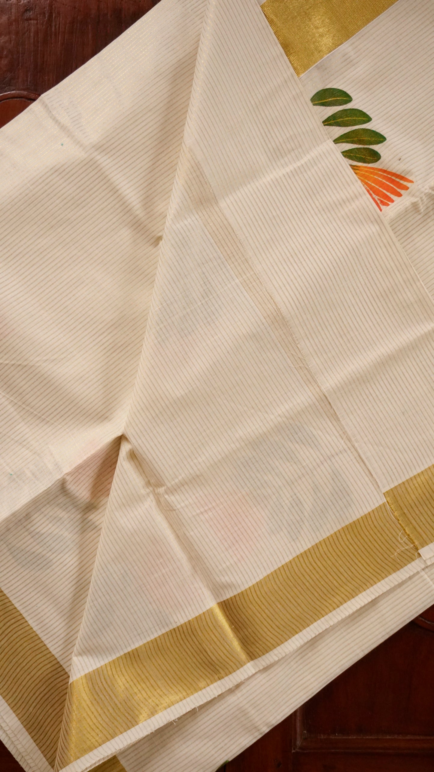 Kerala Kasavu Cotton Saree  Cream & Golden Zari Border [MC72]