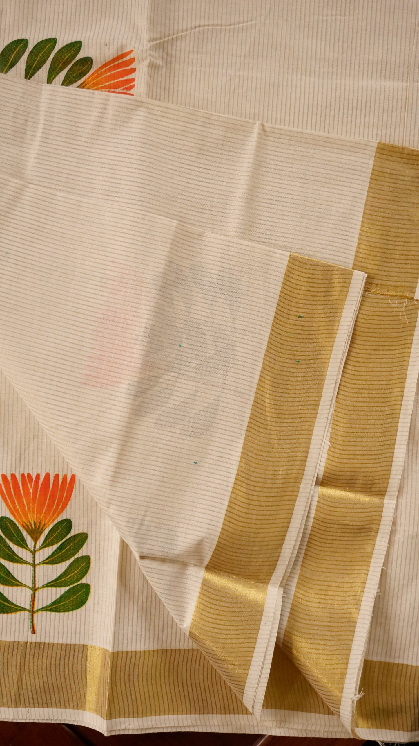 Kerala Kasavu Cotton Saree  Cream & Golden Zari Border [MC72]