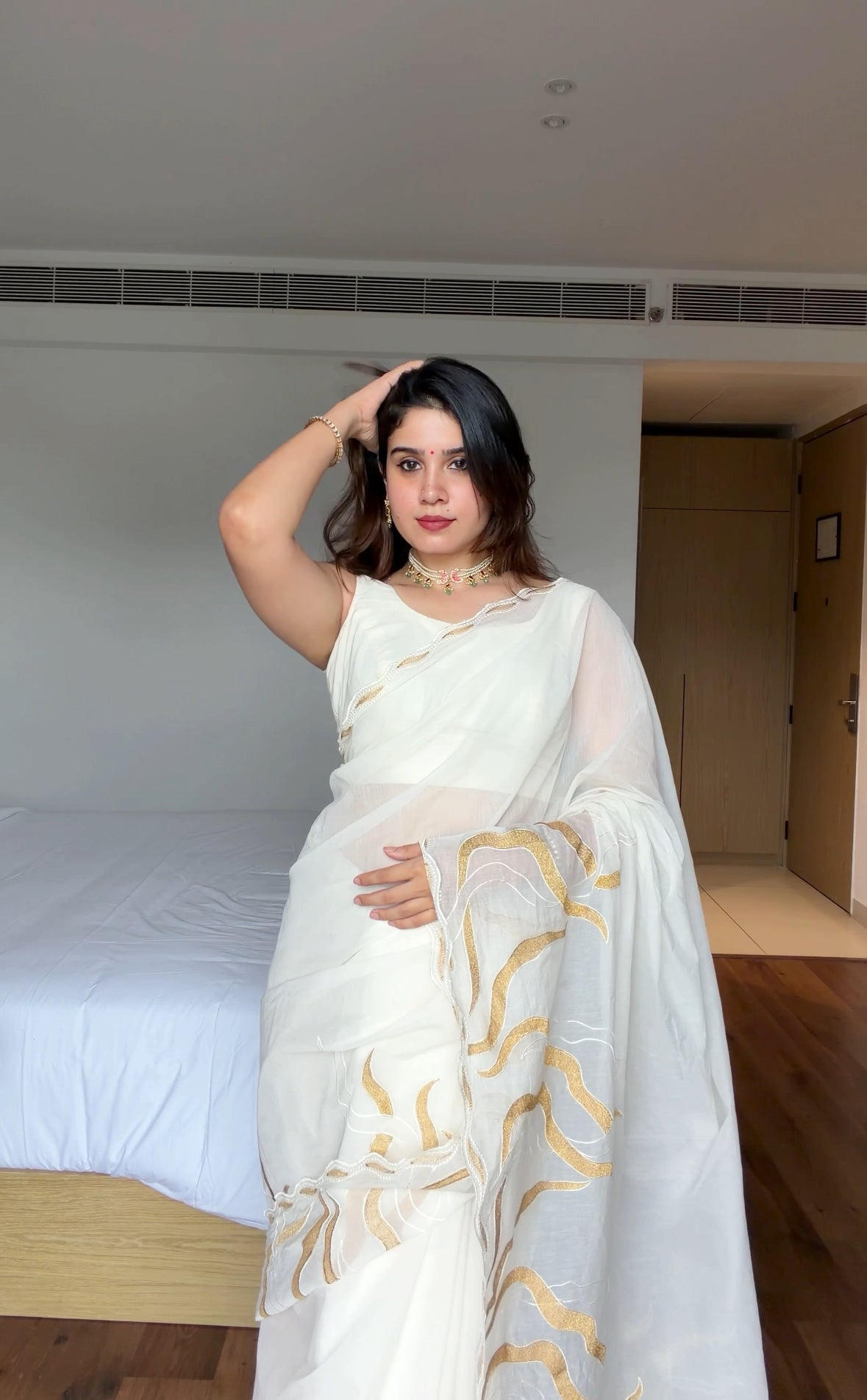 Onam Golden Embroidery saree ASE3