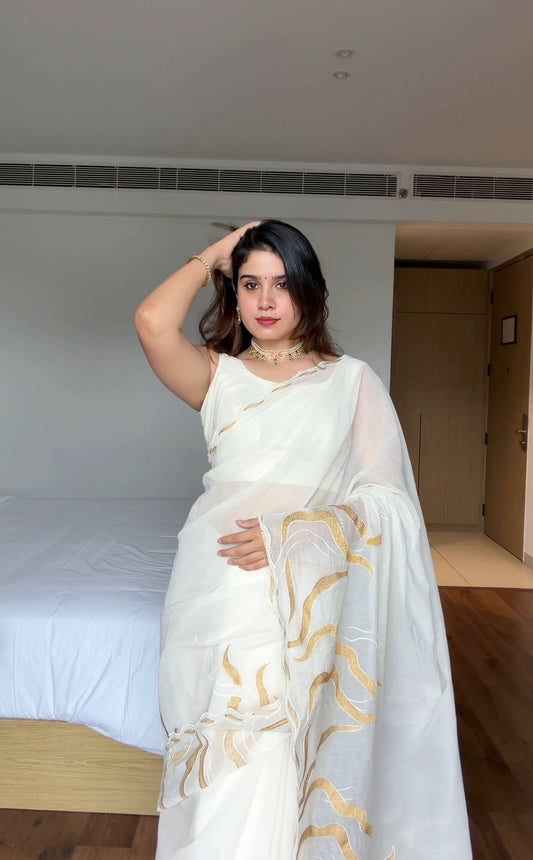 Onam Golden Embroidery saree ASE3