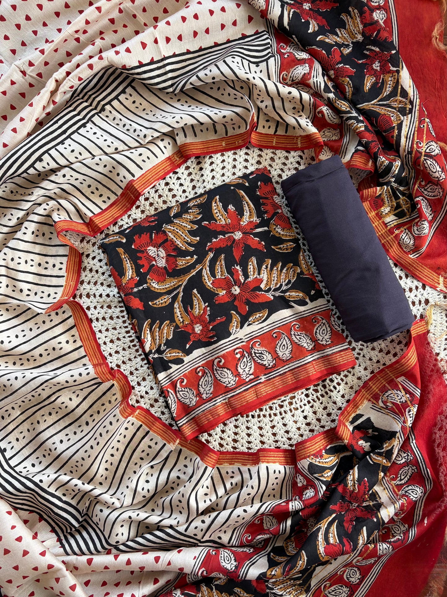 Hand Block Print Unstitched Cotton Salwar [GUE68]