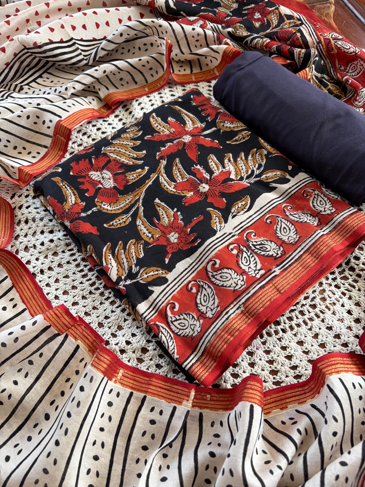 Hand Block Print Unstitched Cotton Salwar [GUE68]