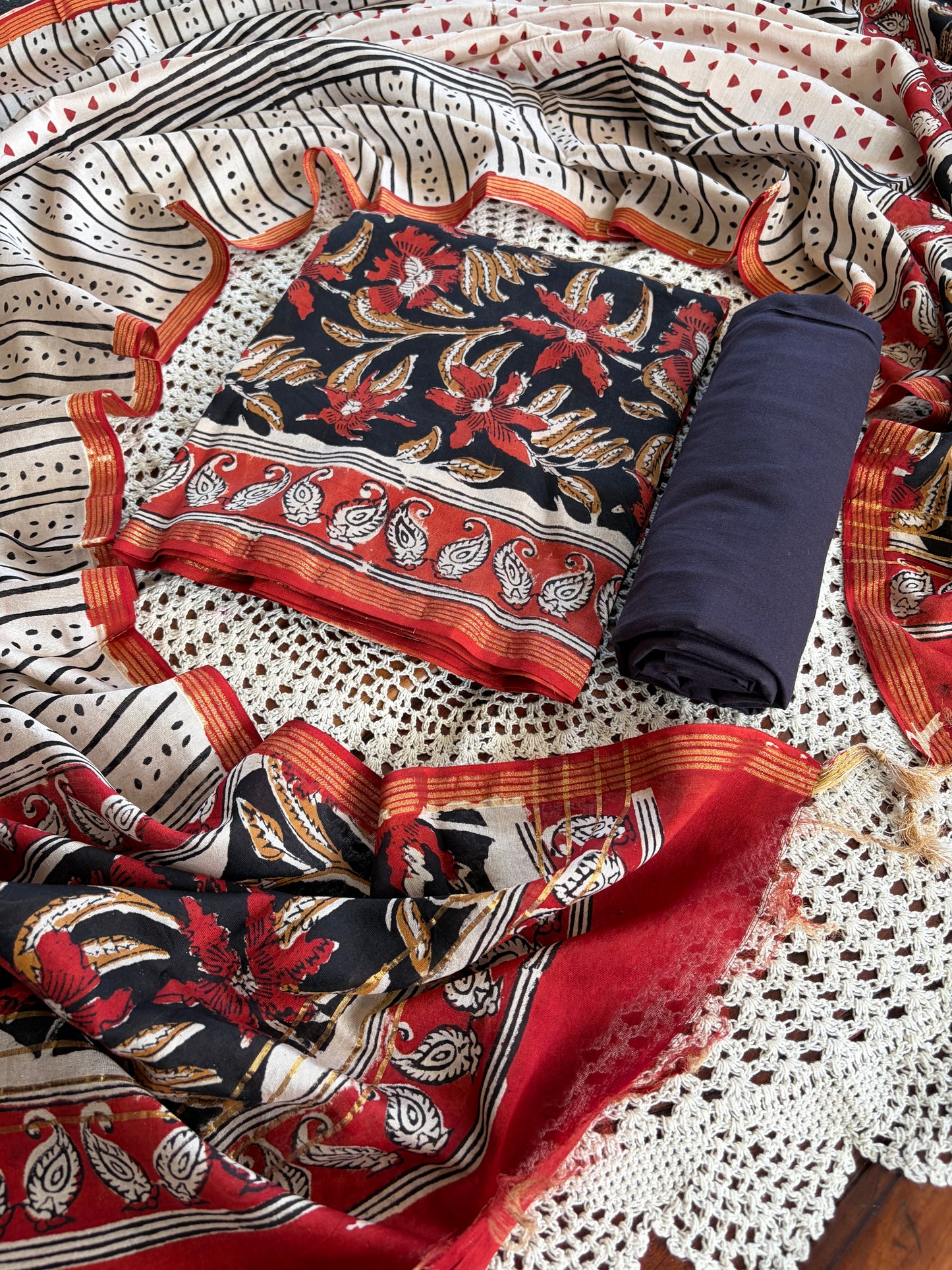 Hand Block Print Unstitched Cotton Salwar [GUE68]