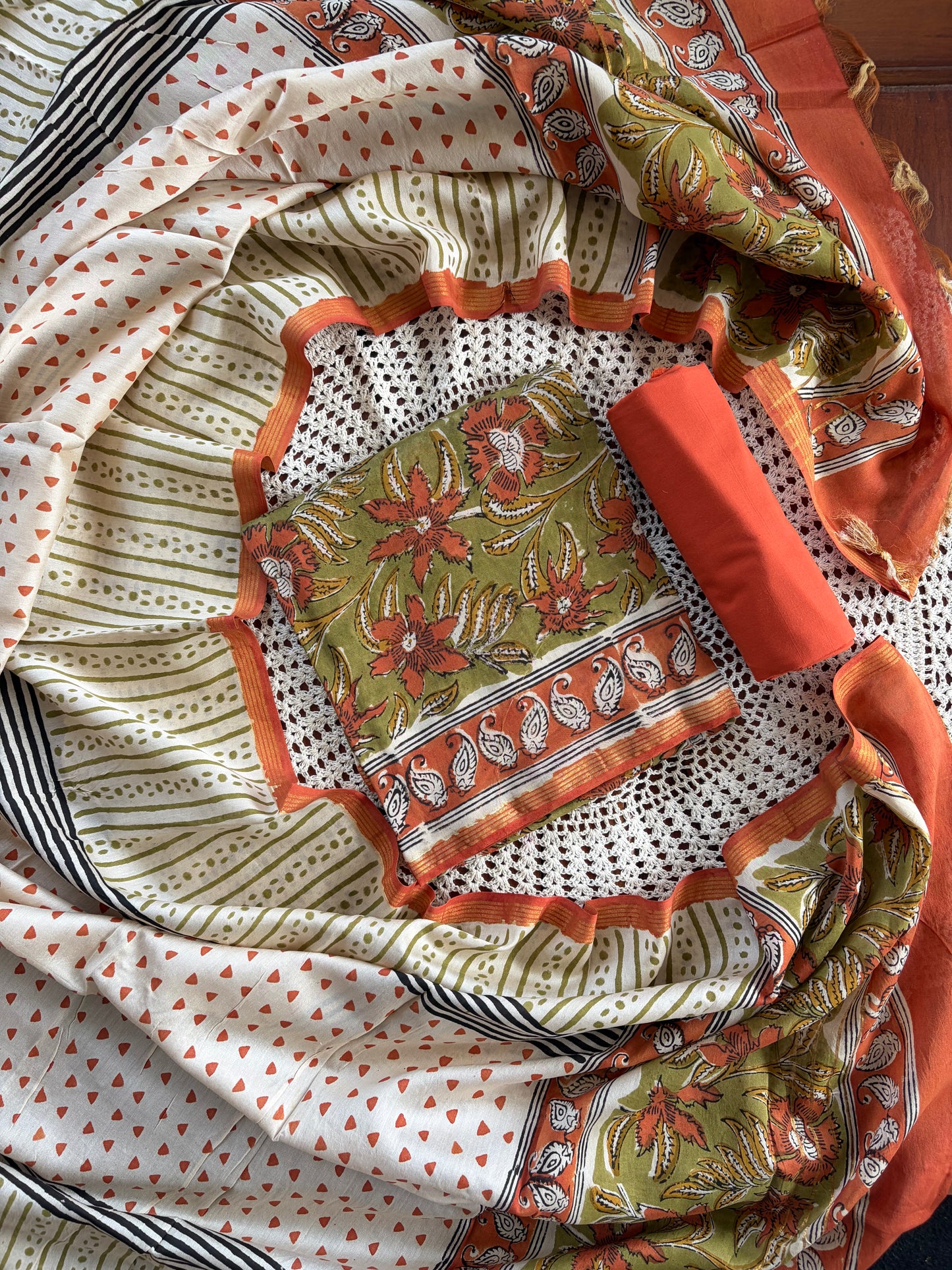 Hand Block Print Unstitched Cotton Salwar [GUE66]