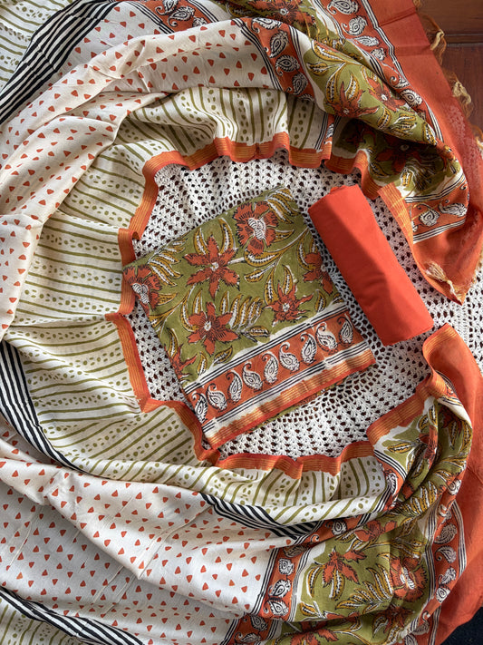 Hand Block Print Unstitched Cotton Salwar [GUE66]