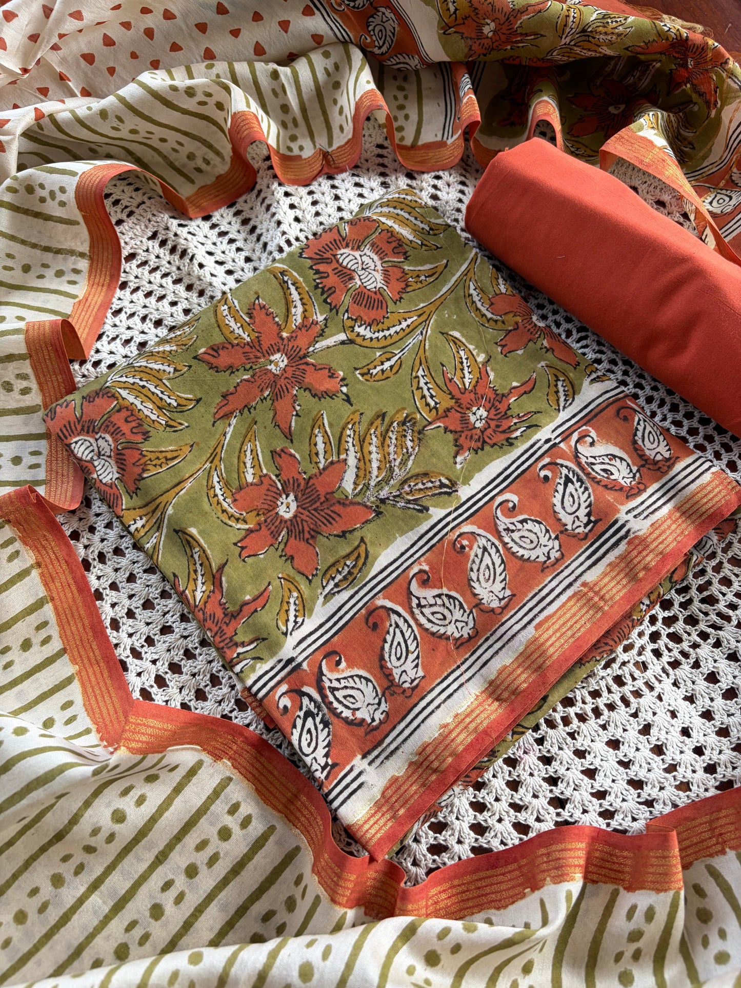 Hand Block Print Unstitched Cotton Salwar [GUE66]