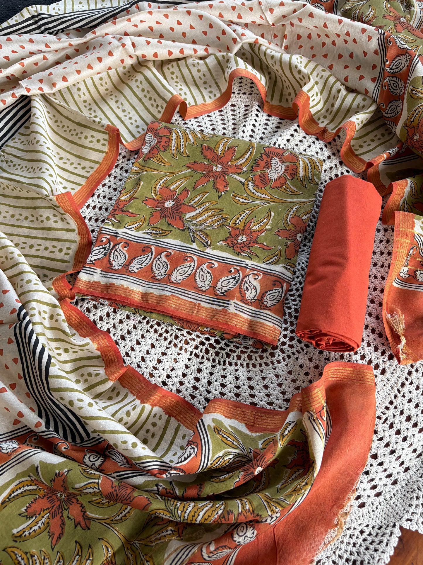 Hand Block Print Unstitched Cotton Salwar [GUE66]
