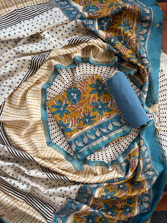 Hand Block Print Unstitched Cotton Salwar [GUE67]