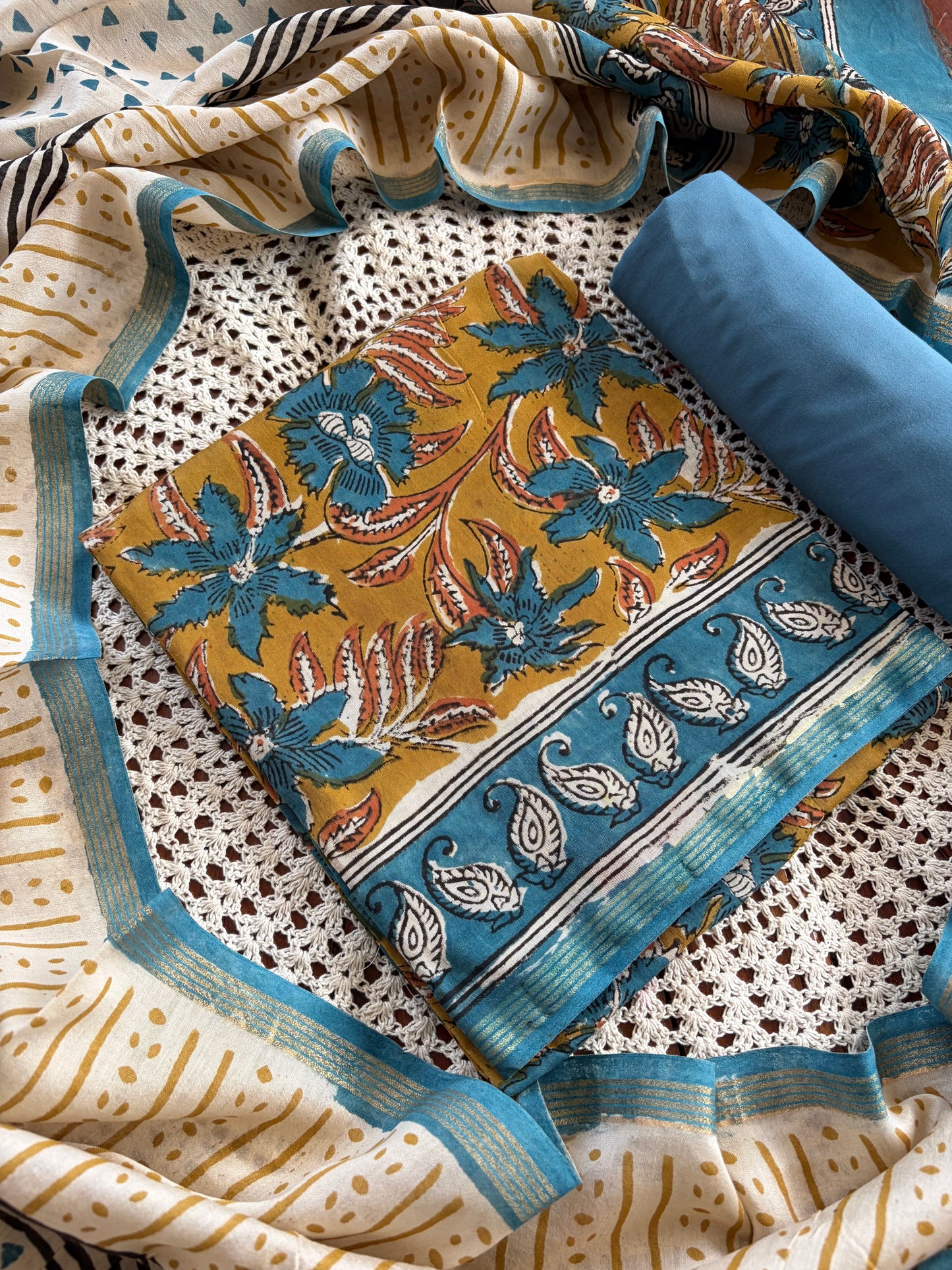 Hand Block Print Unstitched Cotton Salwar [GUE67]